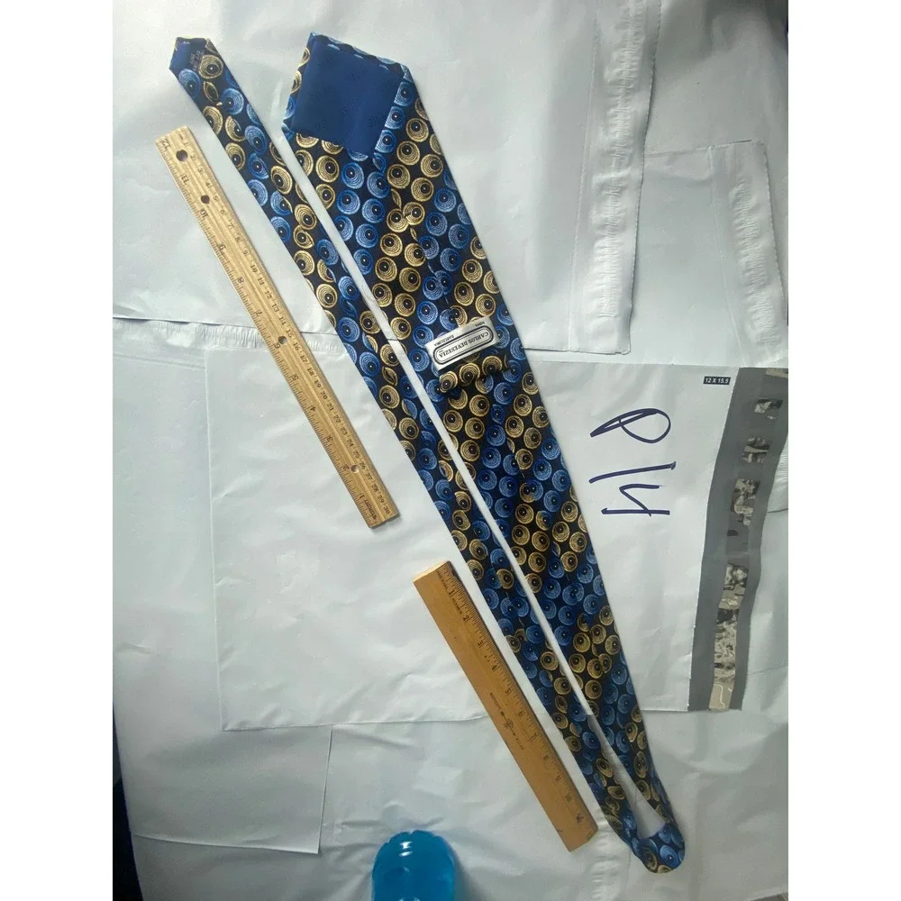 Carlos De Venezia 100% Silk‎ Hand Made Luxury Neck Tie Blue Gold Circles